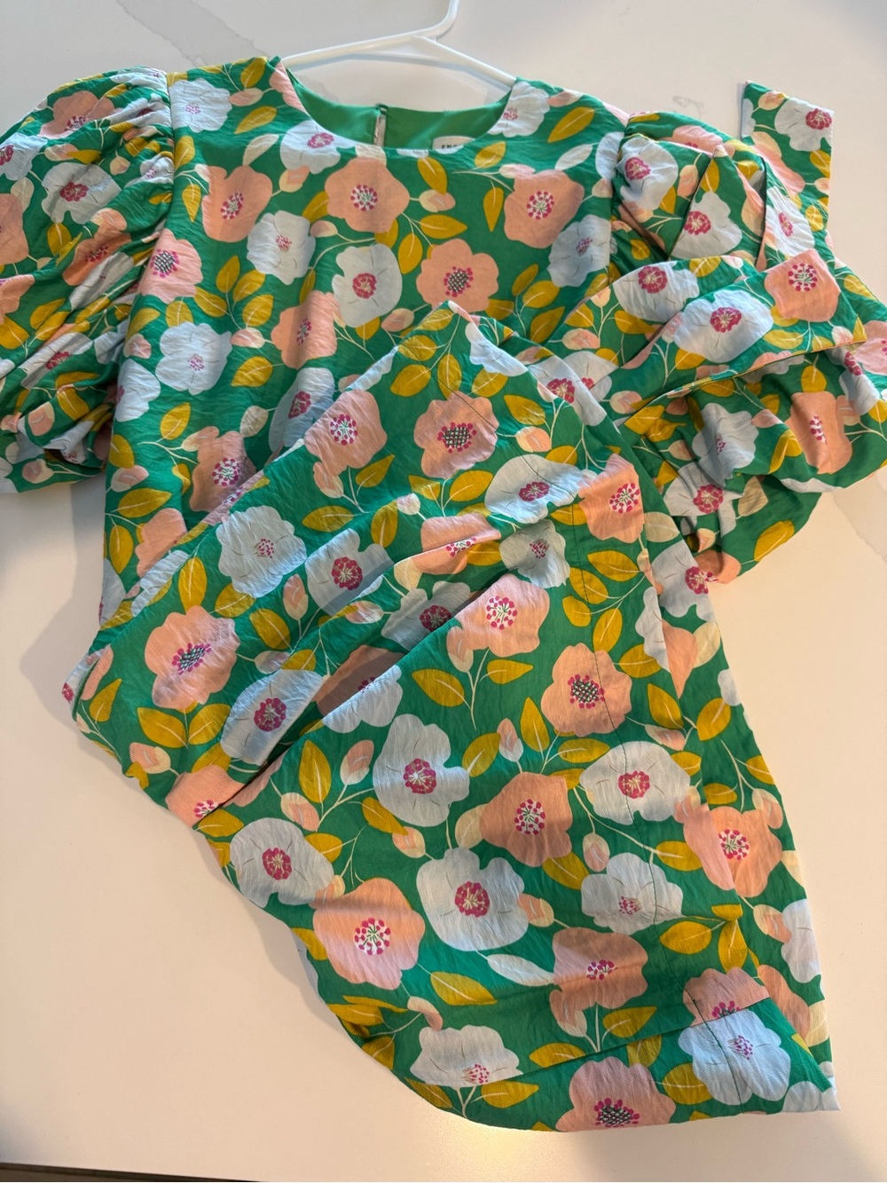 English Factory Green Floral Puff-Sleeve Dress - Picture 3 of 4